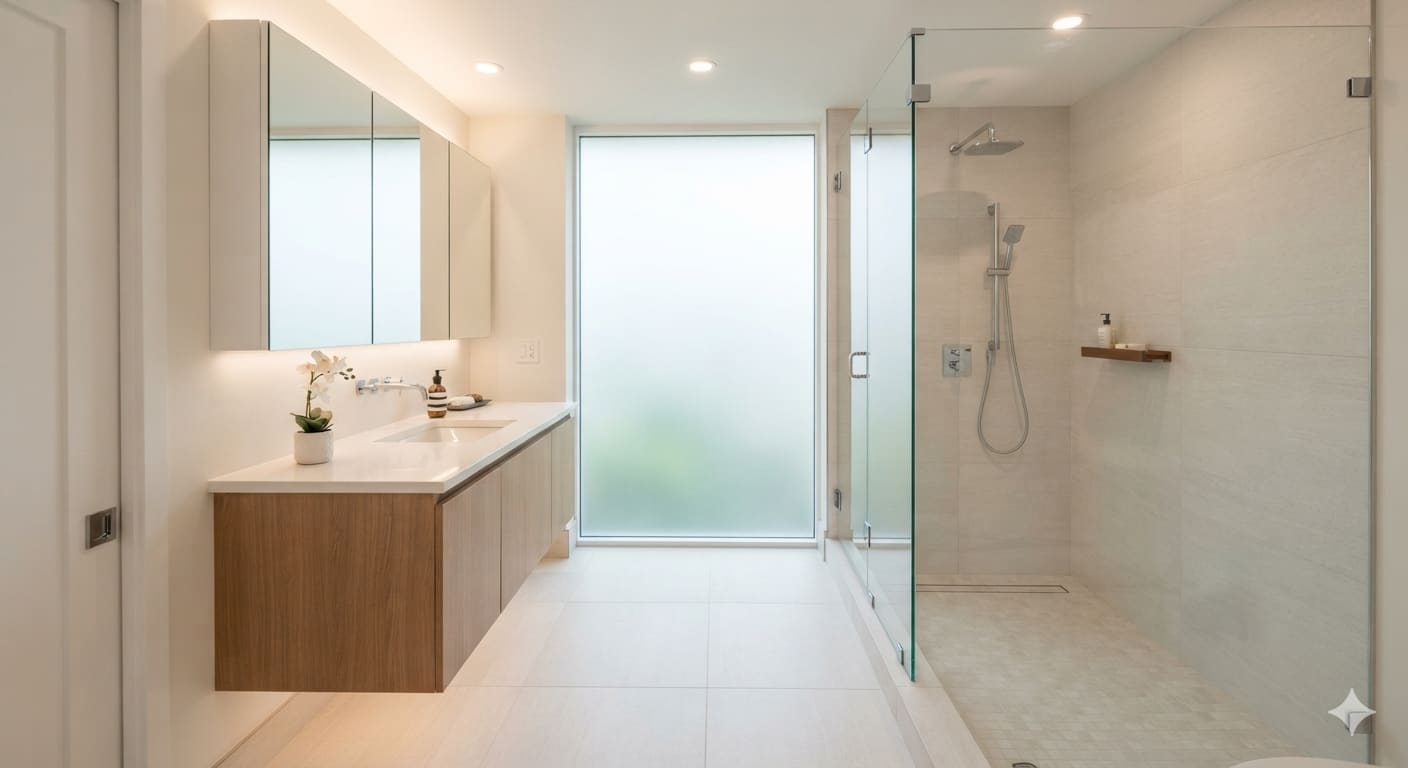 Compact bathroom remodel with space-saving wall-mounted vanity